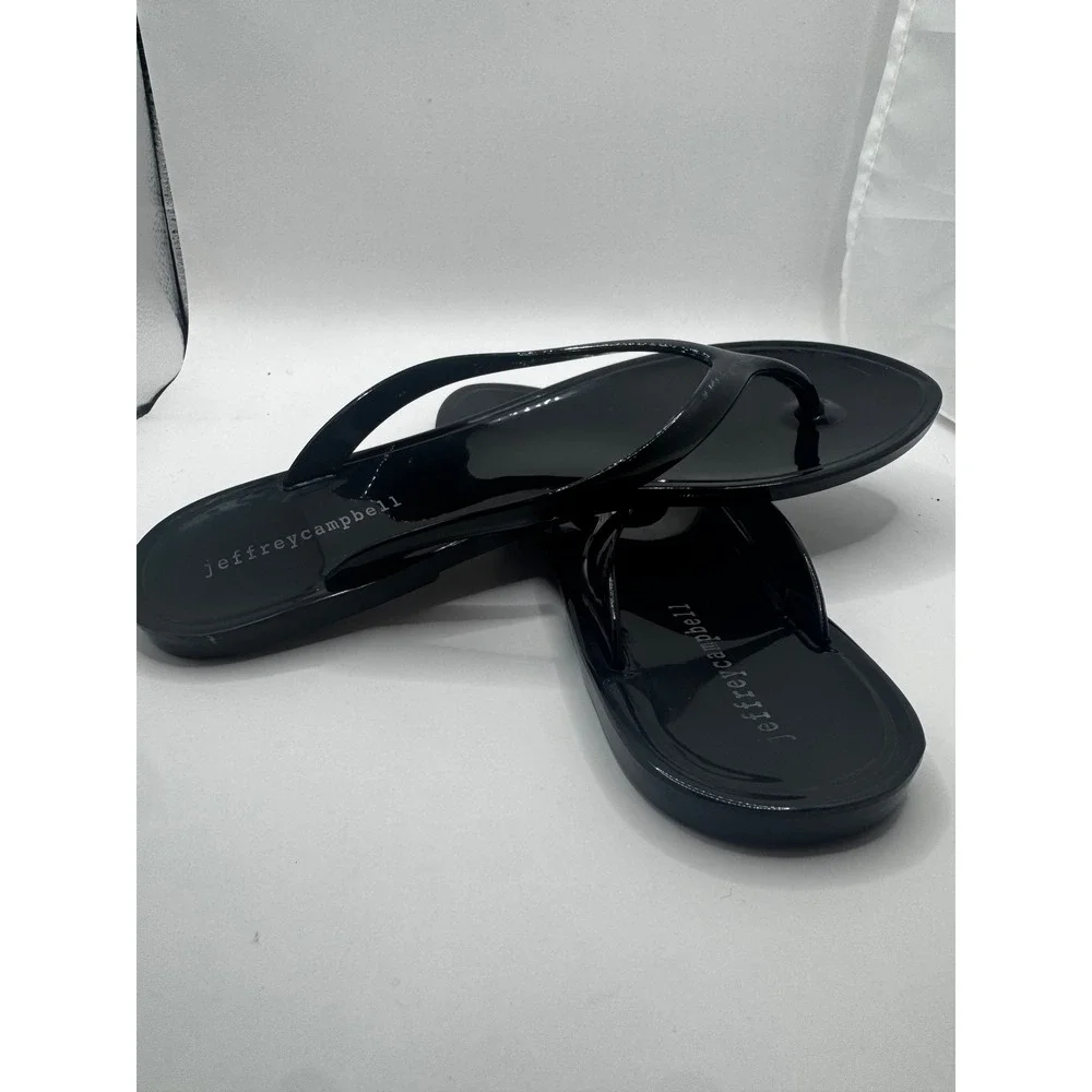 Jeffrey Campbell Womens Black Jelly Flip Flop Sandals Glossy Thong Flat Size 7